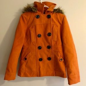 Groovy Orange Fur-Hooded Peacoat